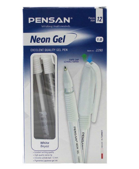 pensan,pensan beyaz neon hel kalem,12 adet,0.8mm,kalem çeşitleri,kalemler,renkli kalemler,kalem fiyatları,jel kalem,toptan satın al,toptan tr,kalem