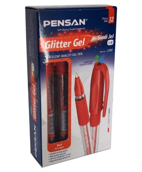 pensan,pensan glıtter neon jel kalem kırmızı,12 adet,0.1mm,kalem çeşitleri,kalemler,renkli kalemler,kalem fiyatları,jel kalem,toptan satın al,toptan tr,kalem