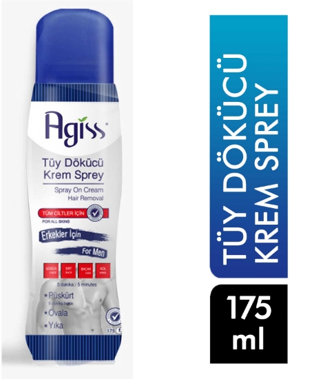 Agiss,Agiss Tüy Dökücü Sprey 175 ml Erkek Tüm Ciltler İçin,erkek tüy dökücü krem,erkekler için tüy dökücü,kozmetik ürünleri,toptan kozmetik,erkekler için tüy dökücü,toptan satın al,toptantr,toptan mağazacılık