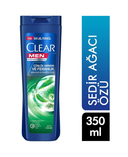 clear,clear men, men şampuan, 350 ml, günlük arınma ve ferahlık, mentol, kepeğe karşı, kepeğe karşı şampuan