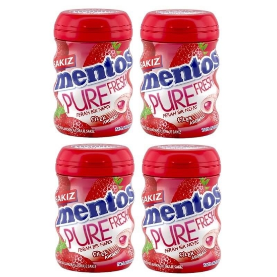 Mentos Pure Fresh Sakız Çilek 60 Gr Şişe x 4 Adet