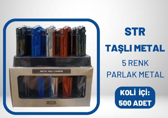 Str Dolumlu Metal Taşlı Çakmak (Parlak Metal)