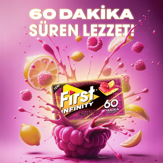 First Infinity 60 Dk Ahududu&Limon Aromalı Sakız 27 gr - 12 Adet