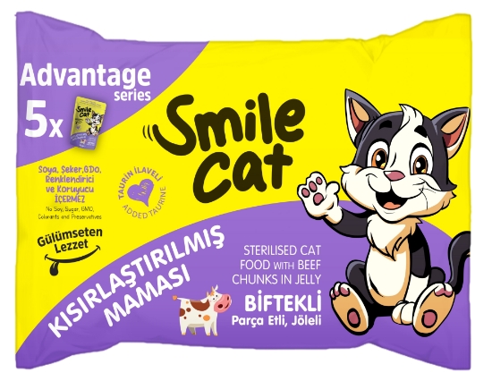 Smile Cat Flowpack 425 Gr (5*85Gr) Kısır Kedi Biftekli Mama Sml-025