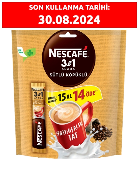 Nescafe 3'ü 1 Arada 17,4 gr 15'li Paket Sütlü Köpüklü