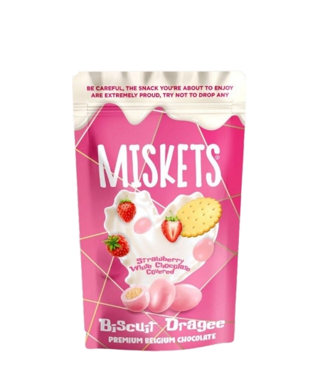 Miskets Çilek Aromalı Fildişi Çikolata Bisküvi Draje 80 gr