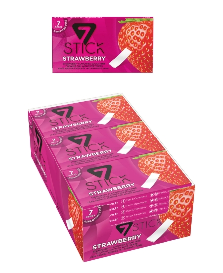 7 STICK Çilek Aromalı Şekersiz Sakız 14,5 gr X 24'lü Paket