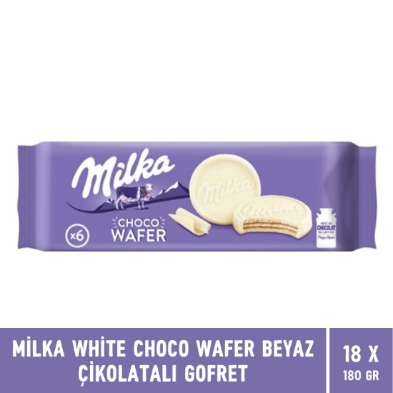 Milka White Choco Wafer Beyaz Çikolatalı Gofret 180 gr X 18 Adet