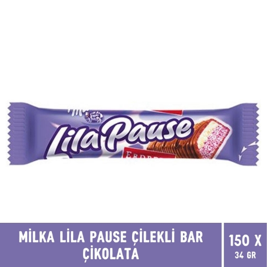 Milka Lila Pause Çilekli Bar Çikolata 34 Gr X 150 Adet