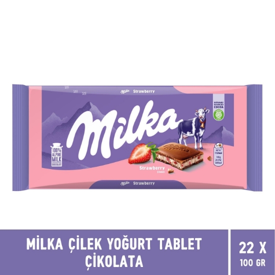 Milka Çilek Yoğurt Tablet Çikolata 100 gr X 22 Adet