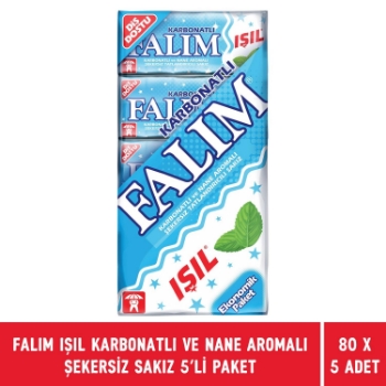 Falım Işıl Karbonatlı ve Nane Aromalı Şekersiz Sakız 5'li Paket  X 80 Adet