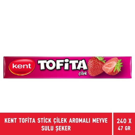 Kent Tofita Stick Çilek Aromalı Meyve Sulu Şeker 47gr X 240 Adet