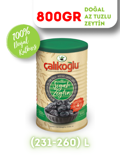 Çalıkoğlu Doğal Gemlik Özel Özel Siyah Zeytin (Az Tuzlu) 800 gr (231-260) L