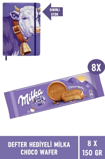 Milka  Defter Hediyeli Milka Choco Wafer Çikolatalı Gofret 150 gr - 8 Adet