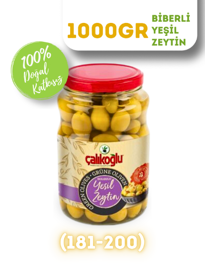 Çalıkoğlu Doğal Biberli Yeşil Zeytin 1 kg (181-200)