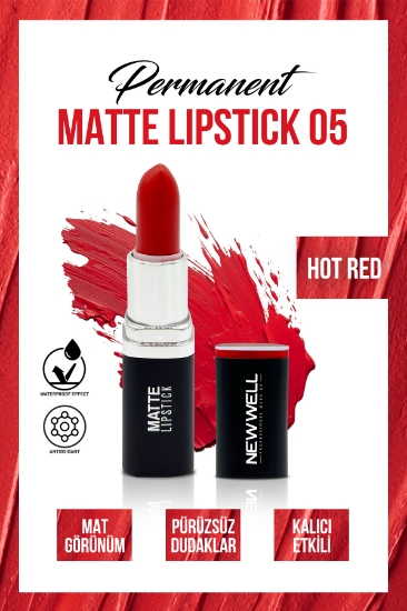 New Well Permanent Matte Lipstick 05 Hot Red | Uzun Süre Kalıcı