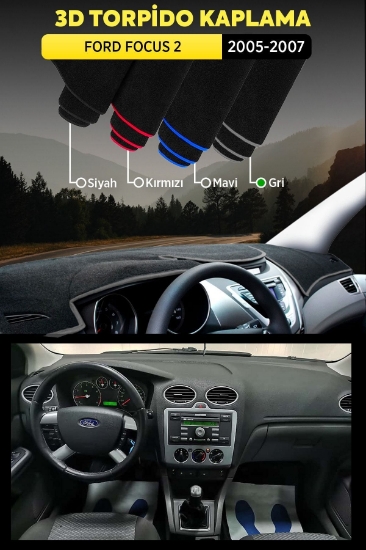 Ford Focus 2 (2005-2007) 3d Torpido Kılıfı Panel Koruyucu Göğüs Kaplama - Gri Şerit