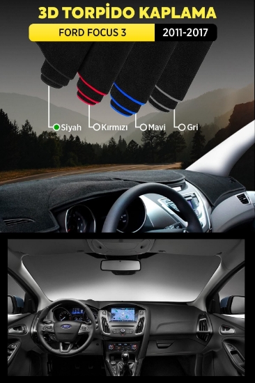 Ford Focus 3 (2011-2017) 3d Torpido Kılıfı Panel Koruyucu Göğüs Kaplama - Siyah Şerit