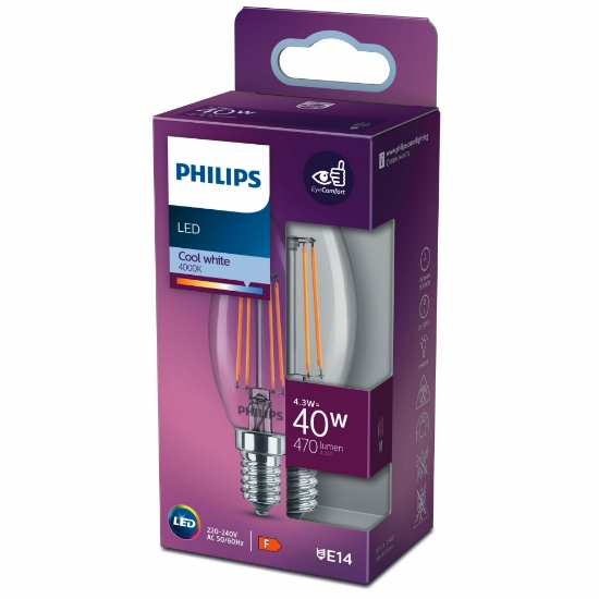 Philips Filament 40W E14 İnce Duylu Mum Ampul Gün Işığı