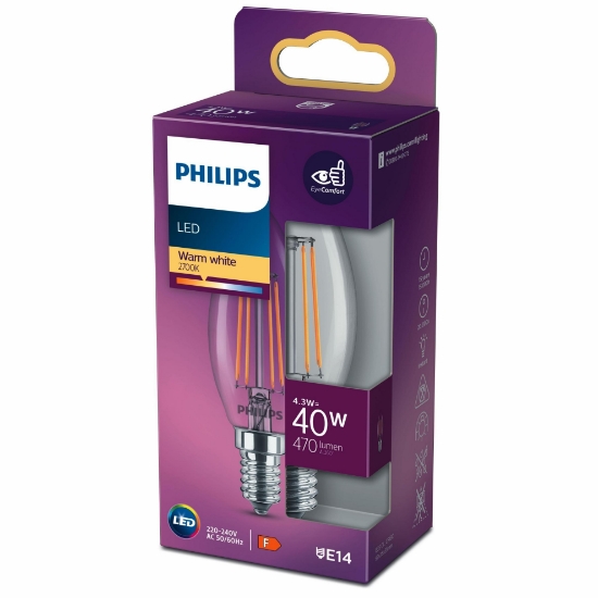 PHILIPS FILAMENT 40W E14 İNCE DUYLU MUM AMPUL SARI IŞIK