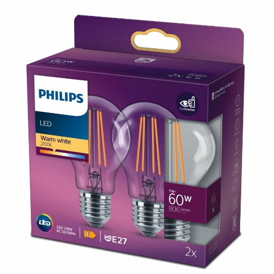 PHILIPS FILAMENT 60W 2Lİ AMPUL SARI IŞIK 2700K