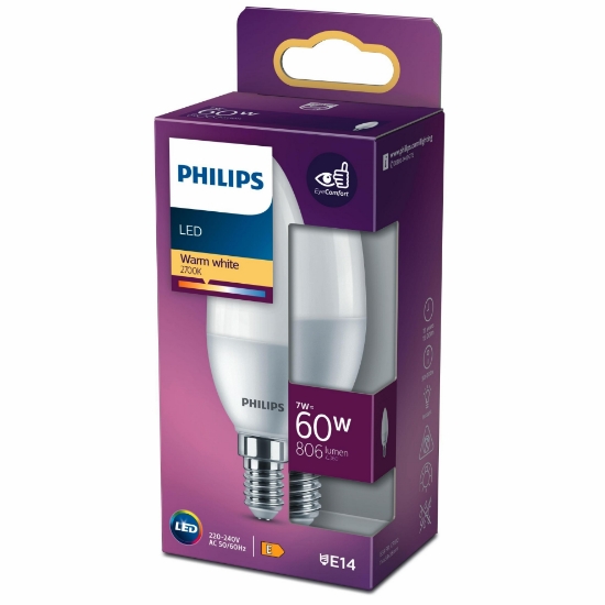 PHILIPS LED 60W MUM AMPUL SARI IŞIK E14 İNCE DUYLU