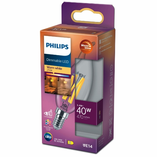 Philips Filament 40W E14 İnce Duylu Dimlenebilir Mum Ampul Sarı