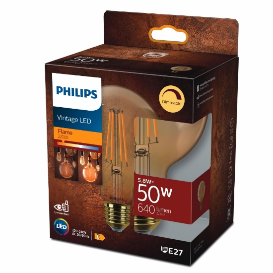 PHILIPS FILAMENT 50W GOLD AMBER GLOBE G95 DİMLENEBİLİR AMPUL SARI