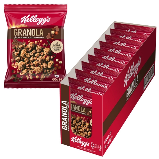 Kellogg's Çikolata Parçacıklı&Fındıklı Granola 60 Gr x10 Adet,%44