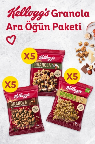 Kellogg's Granola 60 Gr x15 Adet,Çikolata Parçacıklı&Fındık,Meyve