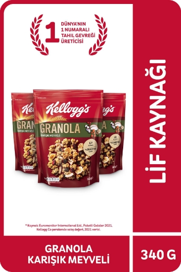 Kellogg's Karışık Meyveli Granola 340 Gr x3 Adet,%45 Yulaf içerir