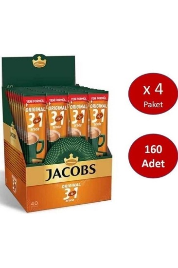 Jacobs 3'ü 1 Arada  Karışım Kahve 160 Adet ( 40'lı Kutu x 4)