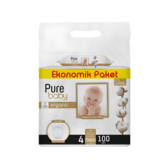 Pure Baby Pamuk Maxi Beden Bebek Bezi 100lü+Havlu