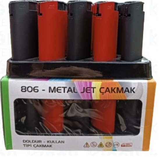 Str Dolumlu Metal Jet Çakmak Kızmızı-Siyah