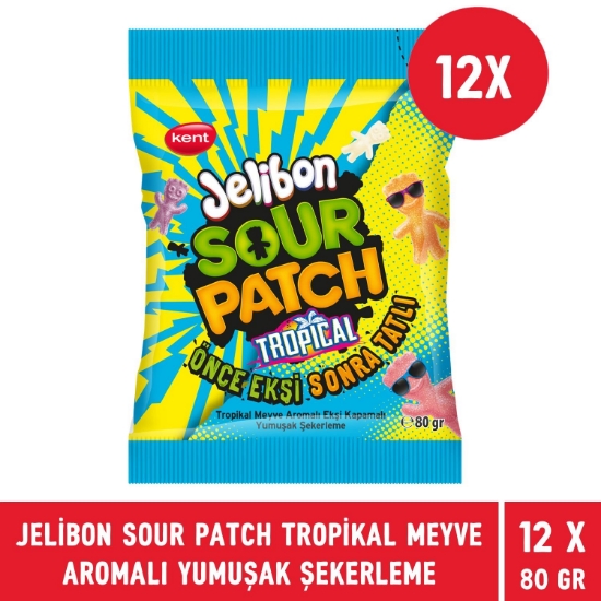 Jelibon Sour Patch Tropikal Meyve Aromalı Yumuşak Şekerleme 80 gr 12 Adet