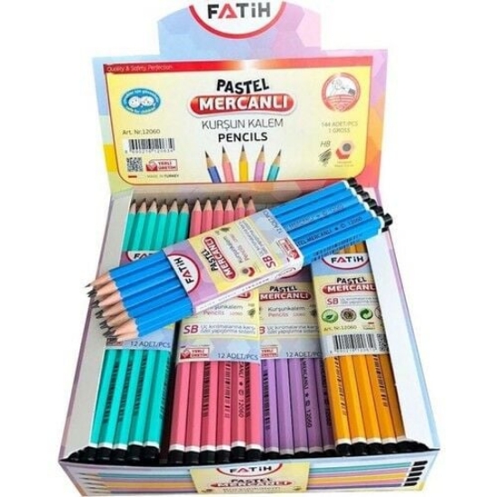 Fatih Pastel Mercanlı Üçgen Kurşun Kalem 144'lü Paket