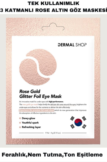 DERMAL Rose Gold Glitter Foil Tek Kullanımlık 3 Katmanlı Göz Mask