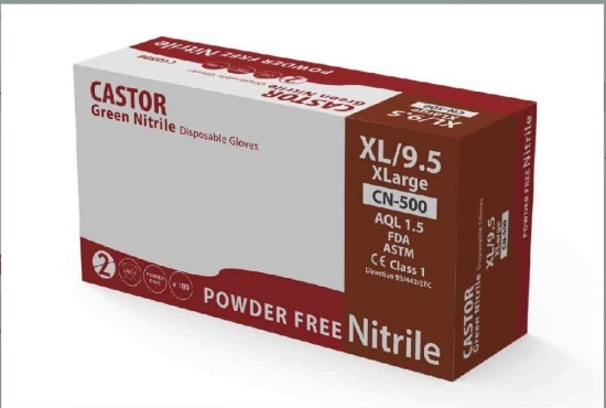 Castor CN-500 Pudrasız Yeşil Nitril Kullan At Muayene Eldiveni XL/10