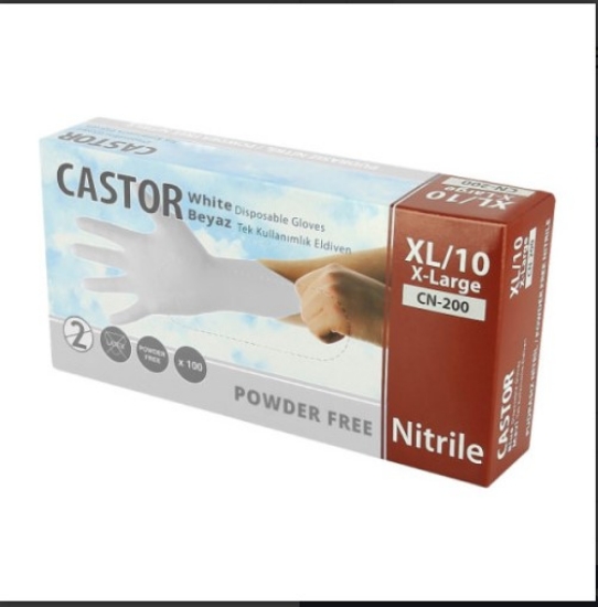 Castor CN-200 Pudrasız Beyaz Nitril Kullan At Muayene Eldiveni  XL/10