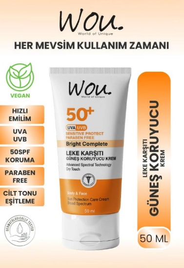 Wou Leke Karşıtı Yüksek Koruma Güneş Kremi SPF50+ 50 ml