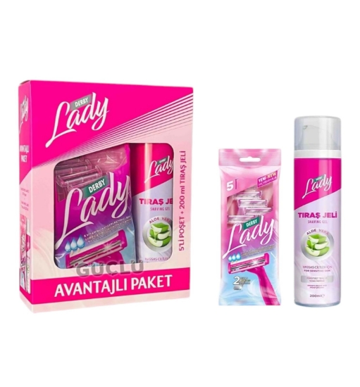 Derby Lady Tıraş Jeli Avantajlı Set 5'li Poşet + 200 ml