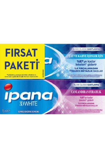 İpana 3D White 2'li Fırsat Paketi Çay Kahve Ve Canlandıran Ferahlık 75 ml+75 ml