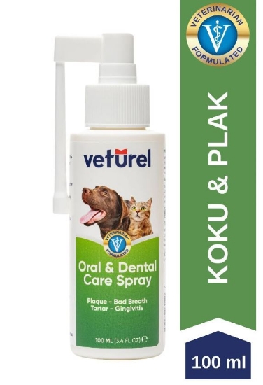 Veturel Kedi Ağız Bakımı Köpek Ağız Kokusu Diş Eti Yarası Enfeksiyonu Doğal Ağız ve Diş Bakım Spreyi 100ml