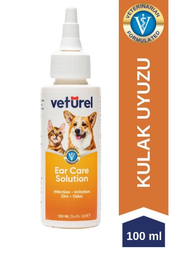 Veturel Kedi Kulak Temizleme Solüsyonu Kir Enfeksiyon Kaşıntı Köpek Kulak Uyuzu Koku Önleyici Bakım 100ml