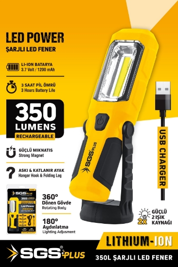 SGS Lumens SGS5054 350 Mıknatıslı Şarjlı Led Fener El Lambası 3.7 Vol