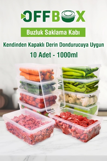 OFFBOX  Kendinden Kapaklı Derin Dondurucuya Uygun Saklama Kabı 1 Lt 10 AAdet