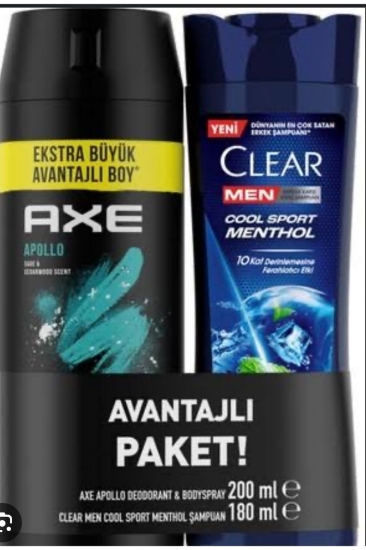 Axe Apollo Deodorant 200 ml ve Clear Men 180 ml Şampuan Birlikte  Avantajlı Paket