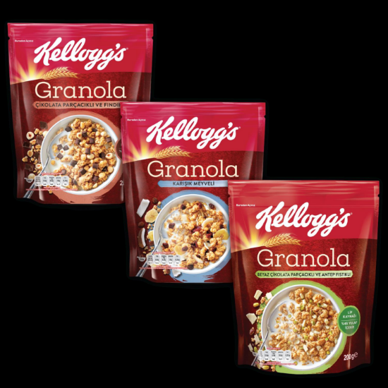 Kellogg’s Granola Paketi 200 gr x 3 Adet (Çikolata Parçacıklı&fındık,Karışık )