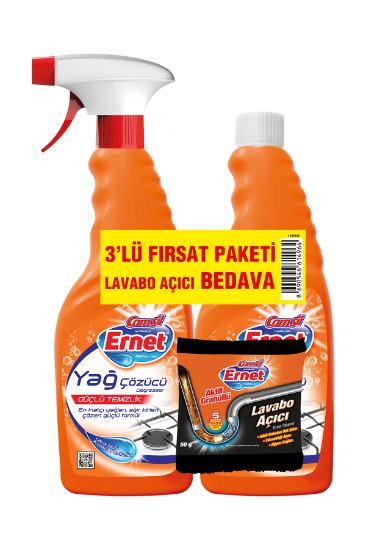 Ernet Yağ Çözücü 750 ml 2'li (Lavabo Açıcı Hediyeli)