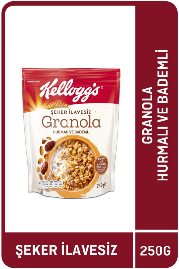 KELLOGG'S ŞEKER İLAVESİZ GRANOLA HURMALI VE BADEMLİ 250 GRAM,%43 